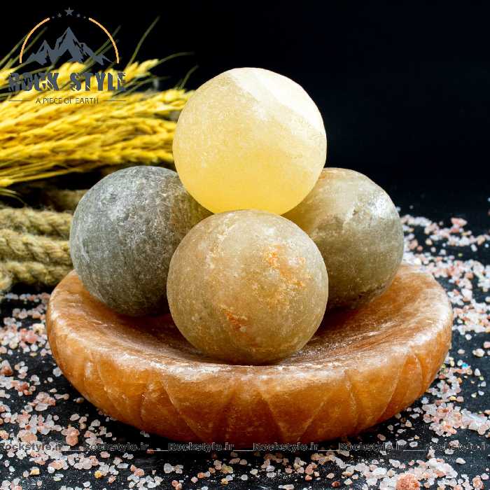 آباژور بشقاب سنگ نمک همراه 4 عدد گوی ماساژ