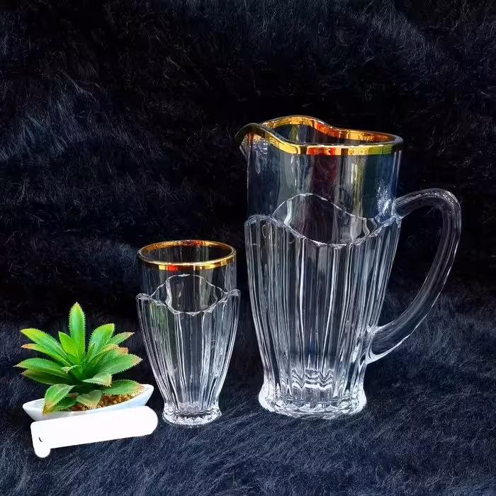 پارچ لیوان کرون لب طلا