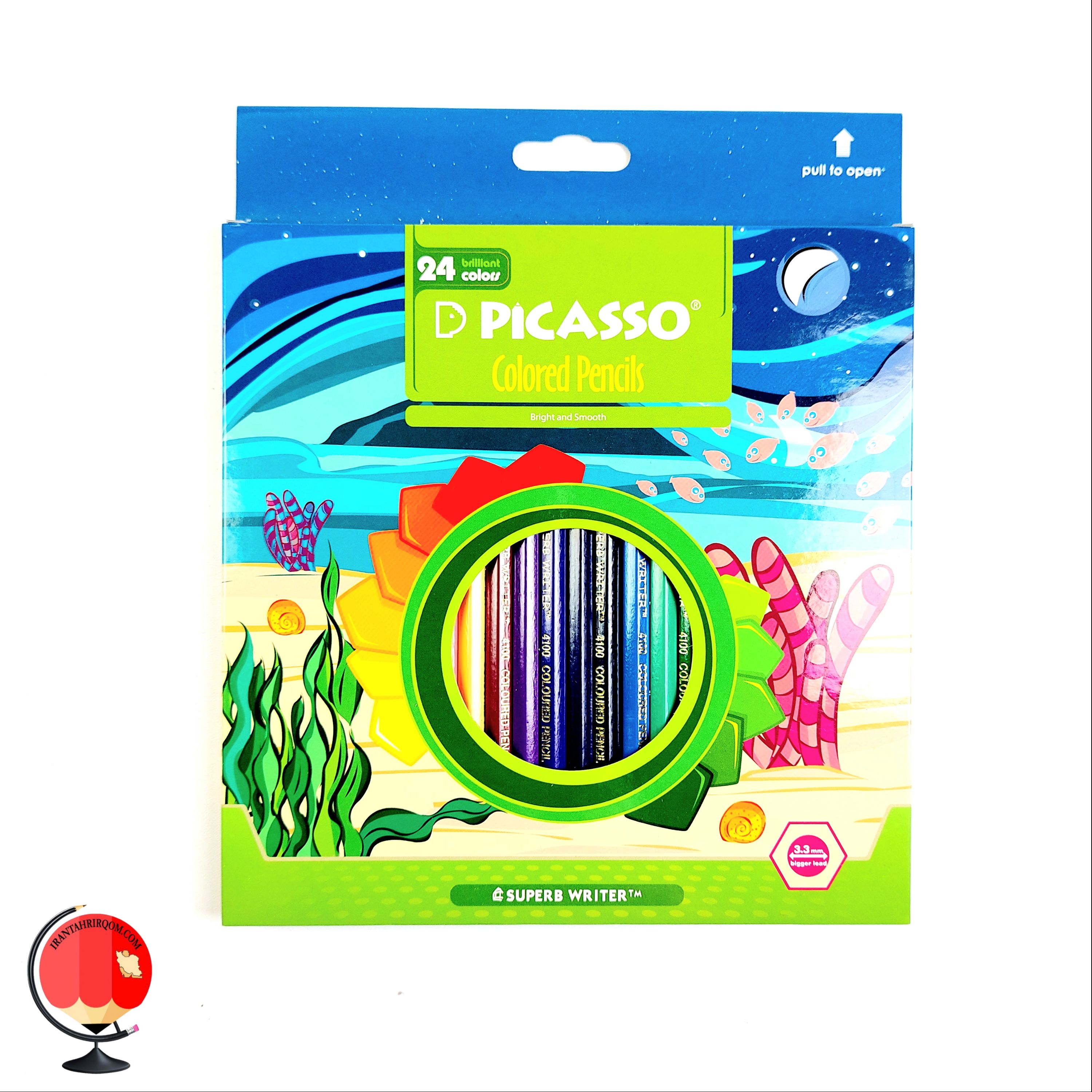 مداد رنگی 24 رنگ جعبه مقوا پیکاسو picasso طرح دریا کد 1483