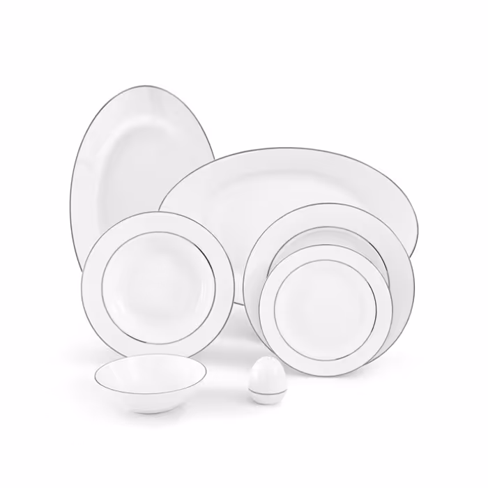 سرویس چینی زرین طرح سمن 28 پارچه (سفید لب نقره)