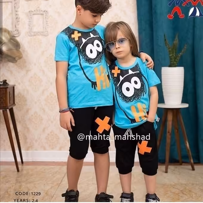  تیشرت شلوارک پسرانه نخ پنیه درجه یک سایز 35 ارسال رایگان