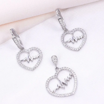 نیم ست نقره قالب ایتالیایی طرح ضربان قلب عیار 925 کد 16233