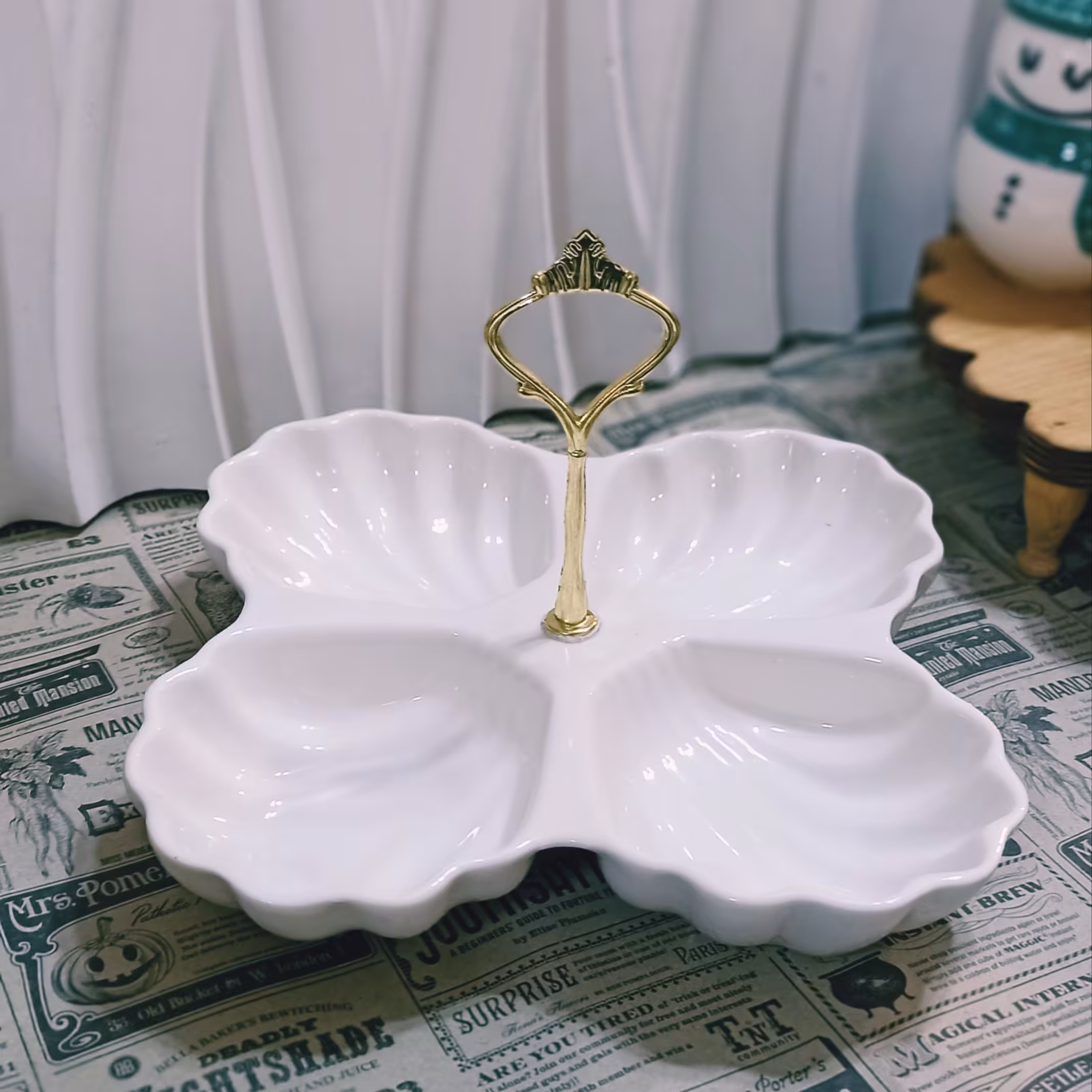 ظرف سرامیکی دسته دار مدل 4 خانه طرح صدف