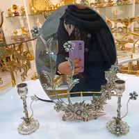 آینه برنجی ( برنز) دست ساز سفارشی ساخته شده با ابکاری متنوع نقره ای آنتیک و طلایی  رنگ بسیار تمیز و ظریف و با کیفیت