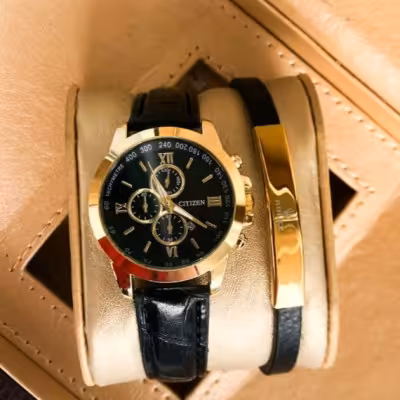 ست ساعت بند چرم بهمراه دستبند چرم