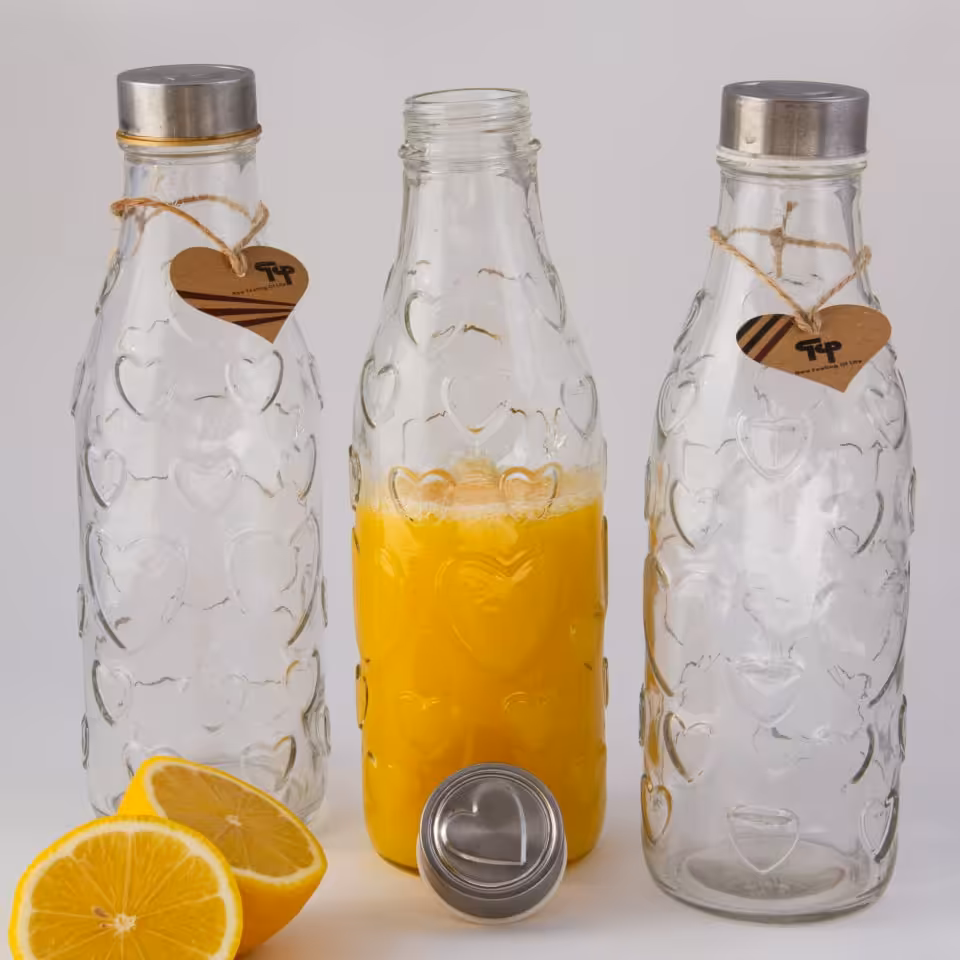 بطری شیشه ای(شفاف) یک لیتری با طرح لاو