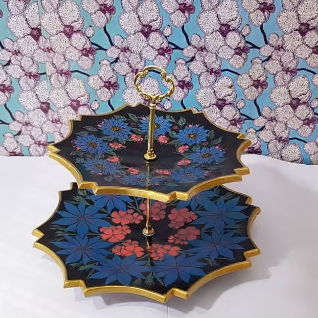 ظرف شیرینی خوری سفالی دوطبقه طرح گل 