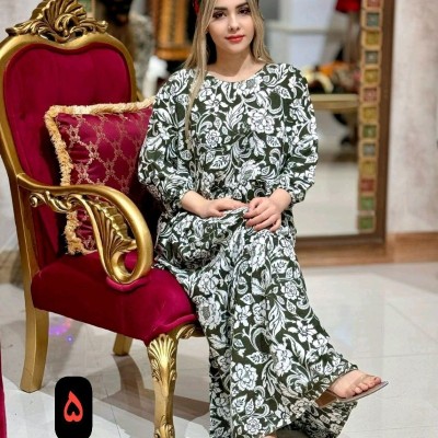 پیراهن زنانه نخی شسته شده مدل فلورا فری سایزتا 46