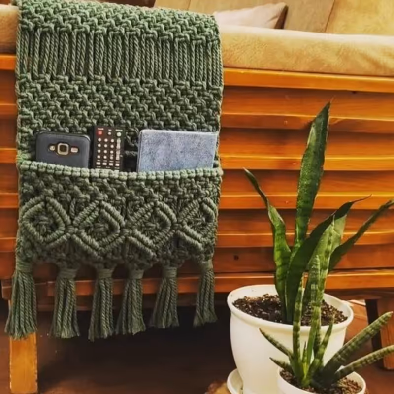 شال مبل  مکرومه  جیب دار    طرح لوزی