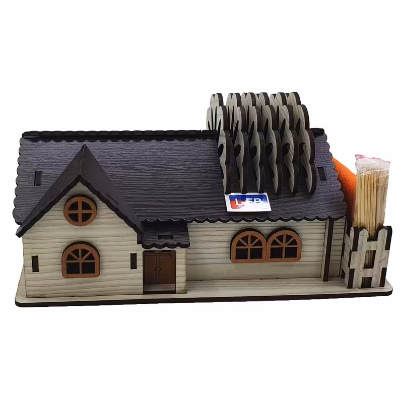 قندان آبنوس طرح کلبه به همراه زیر لیوانی

