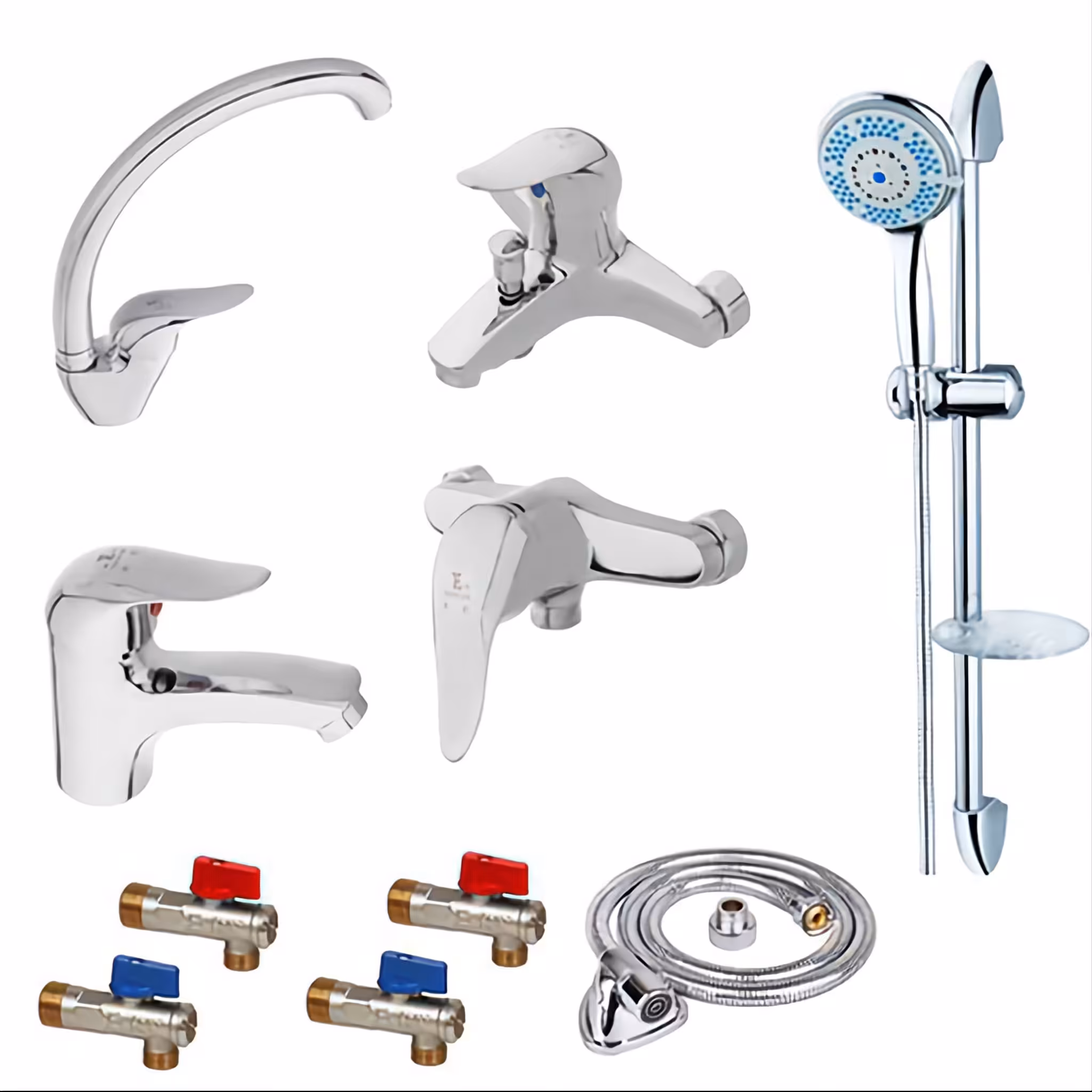 ست 6 تیکه کروم دسته اردکی با یونیکا کروم و شلنگ توالت