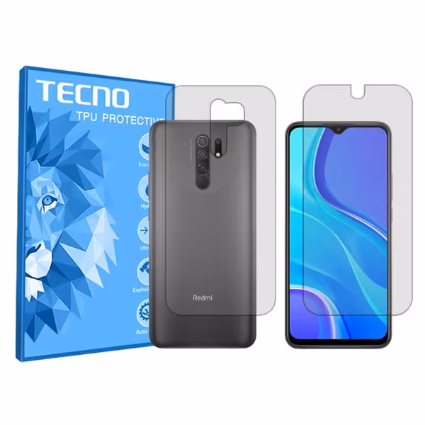 گلس صفحه نمایش و پشت گوشی شیائومی Redmi 9 مدل هیدروژلی شفاف برند تکنو کد SS