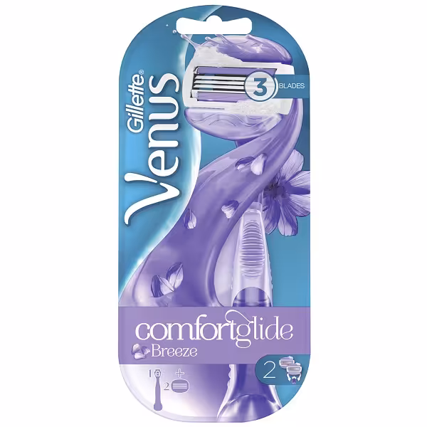 خودتراش Comfort Glide ونوس ژیلت اصل انگلیس مدل Breeze | کامفورت گلاید Gillette Venus | سه تیغه، یک دسته و دو سری