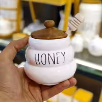 عسل خوری درب و قاشق چوبی 