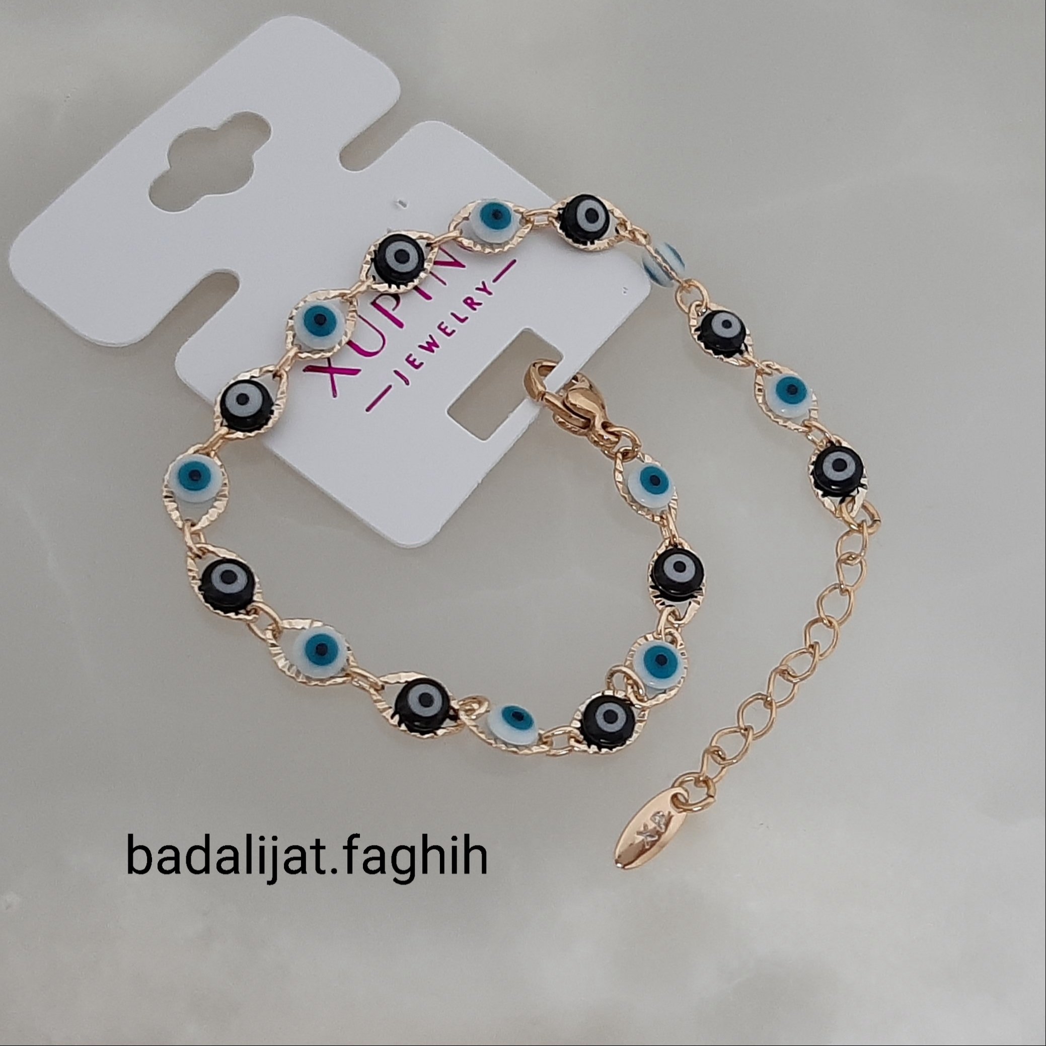 دستبند چشم نظر برند ژوپینگ فوق العاده شیک کاملا رنگ ثابت و آبکاری طلا شده
