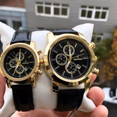 ست ساعت زنانه و مردانه بند چرم مشکی