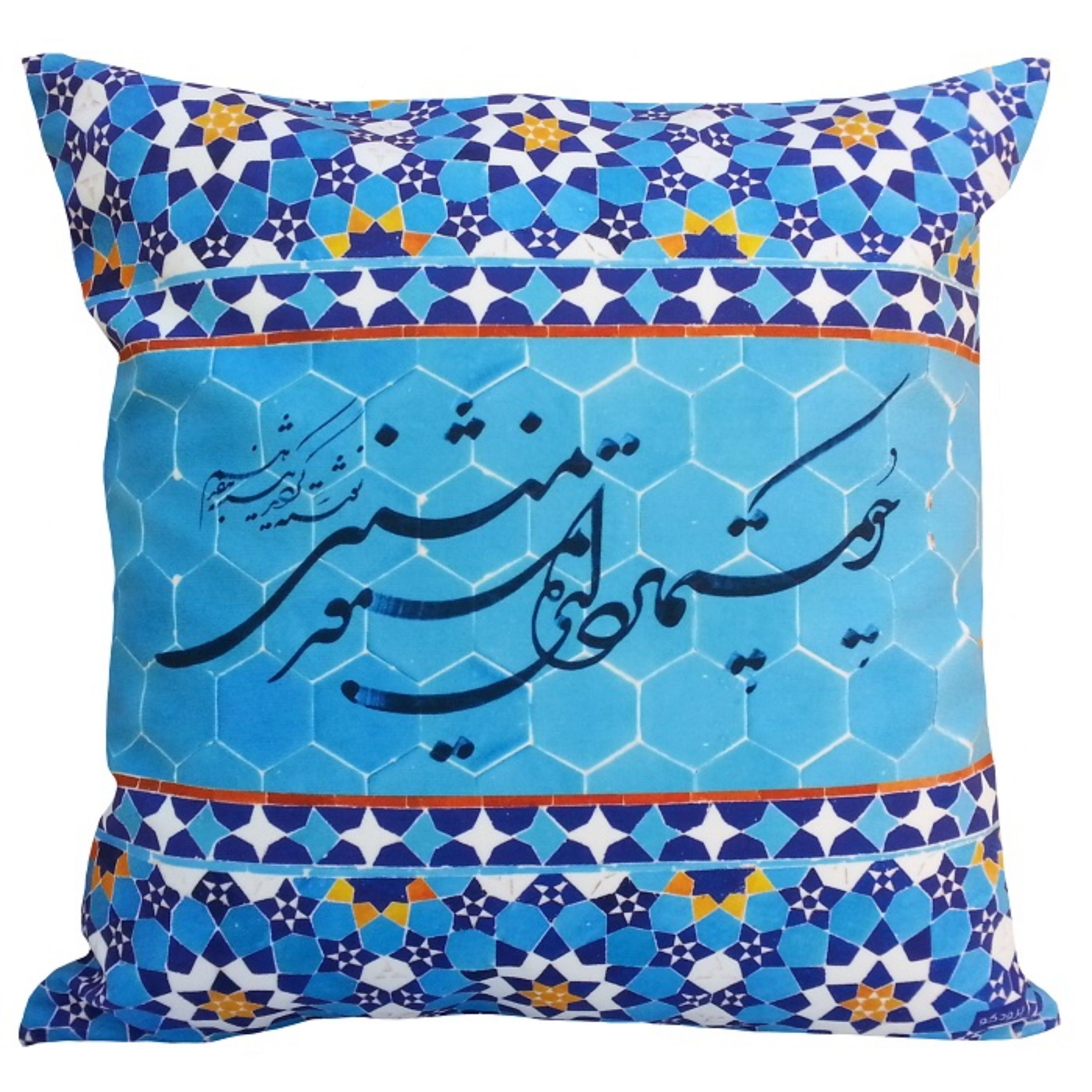 کاور کوسن مخمل کوبیده  طرح شعر و کاشی  کد MAKHQU17  کیفیت جنس و رنگ عالی