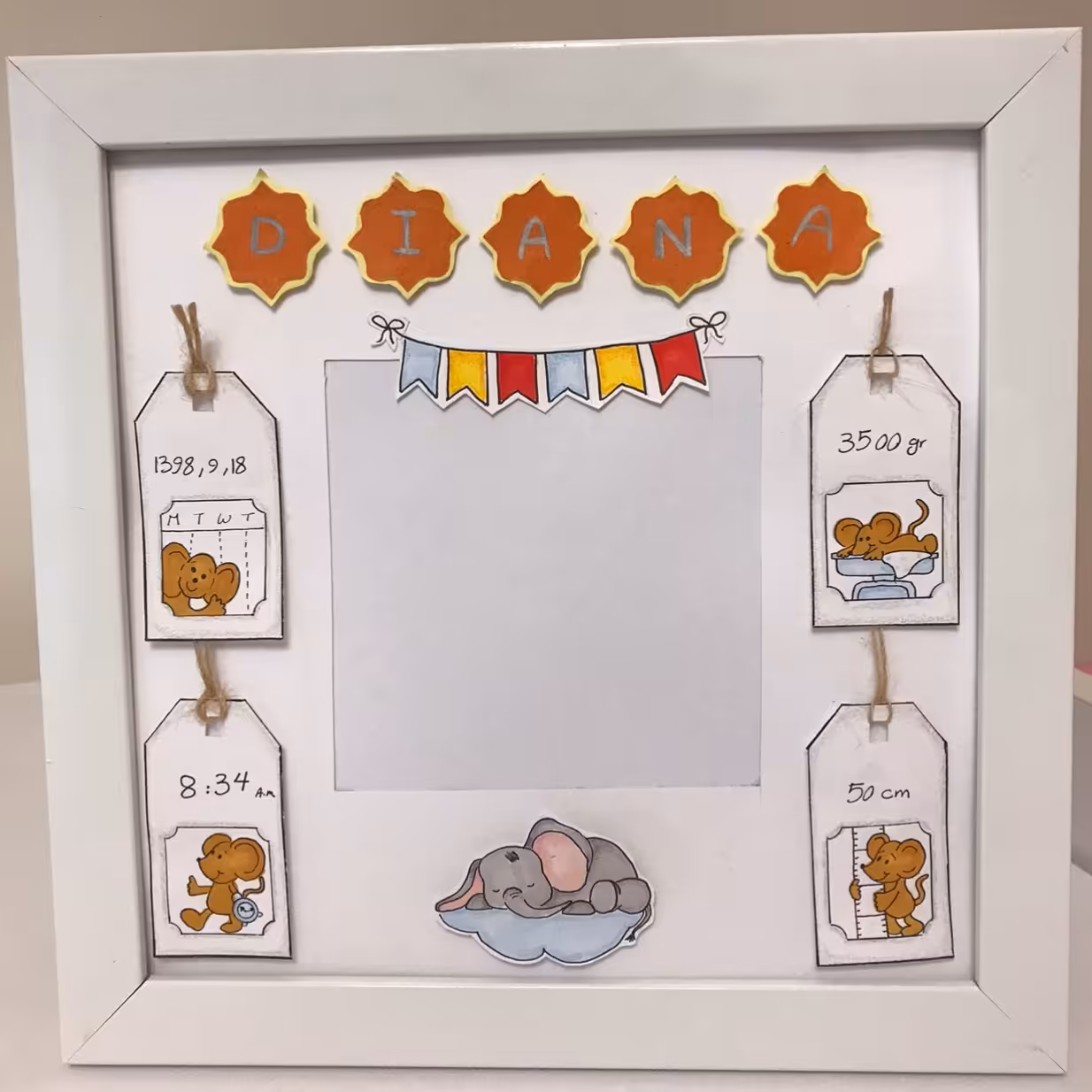 تابلو سه بعدی مشخصات نوزاد موش کوچولو دست ساز