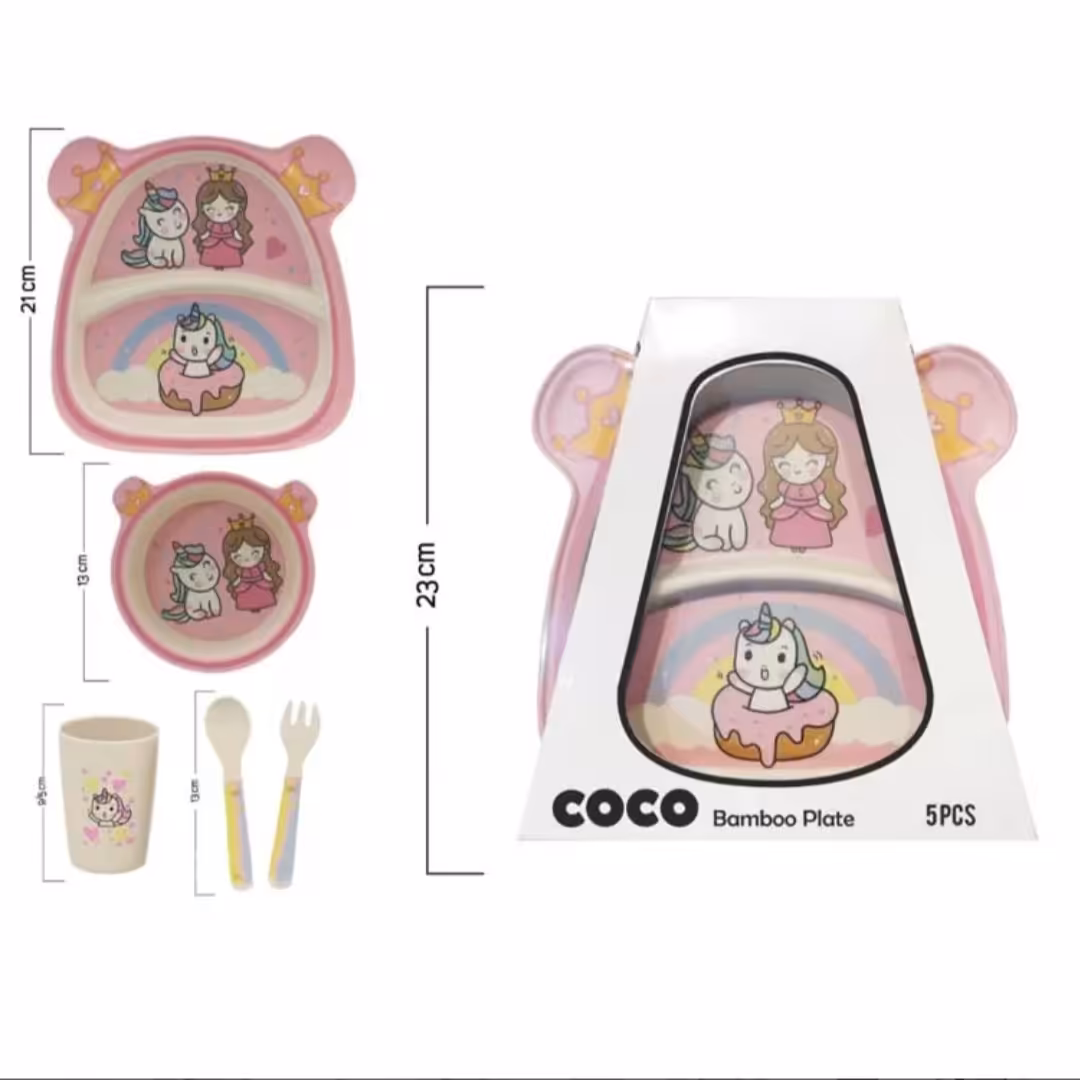 ظرف غذا بامبو کودک 5 تکه مدل یونیکورن و پرنس