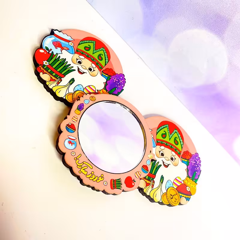 آینه جیبی چوبی تک سلفون طرح هفت سین نوروز