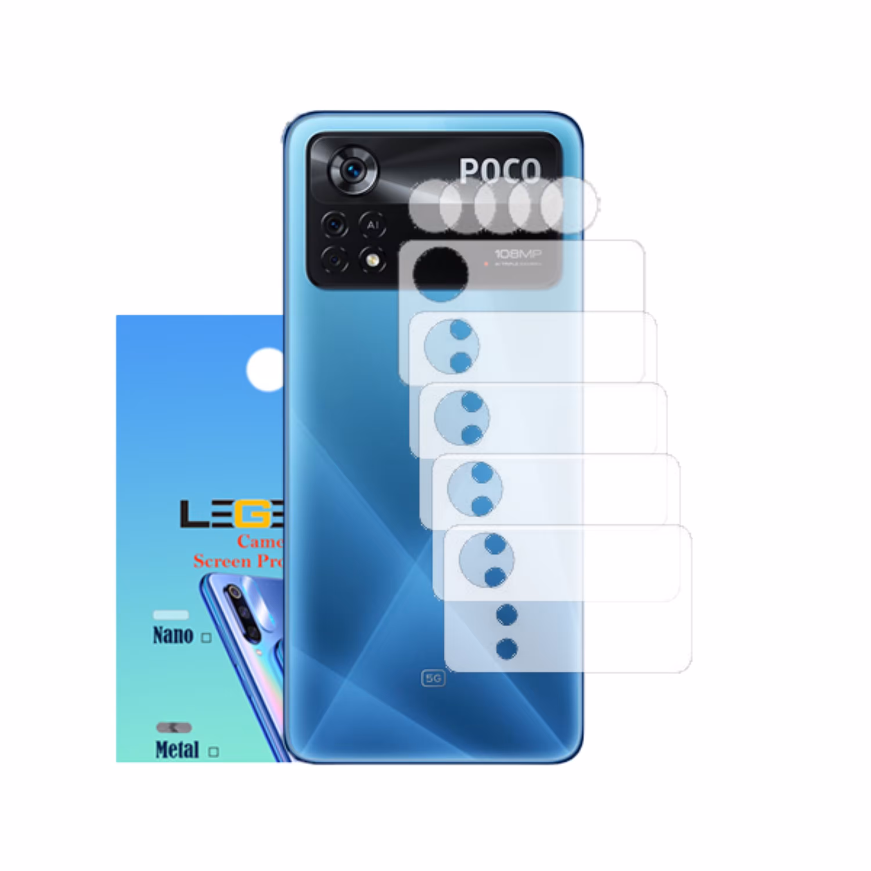 محافظ لنز دوربین لجند مدل نانو گلس مناسب موبایل شیائومی Poco X4 Pro بسته 5 عددی