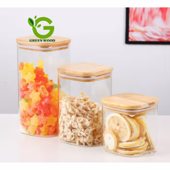 ست بانکه (جا حبوباتی) 3 عددی بامبو شیشه ای پیرکس مدل SQ8 کد Gw90301026