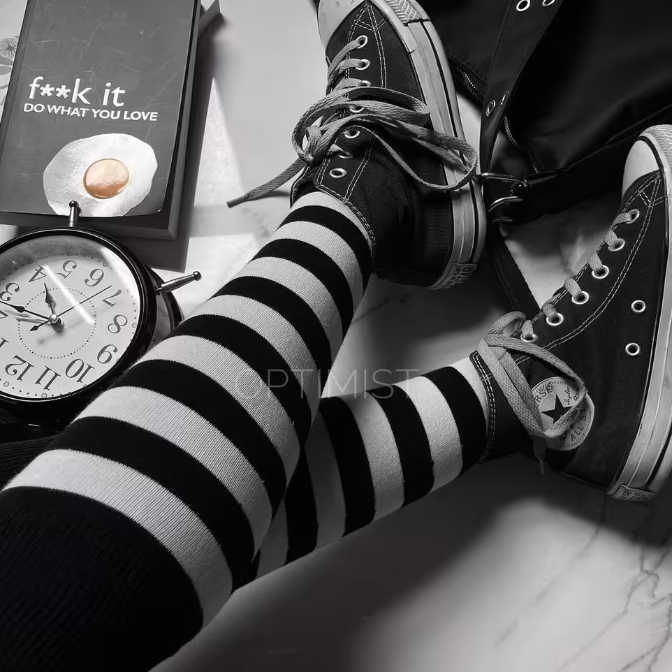 جوراب زیرزانو رینگی سفید مشکی نخ پنبه فری سایز