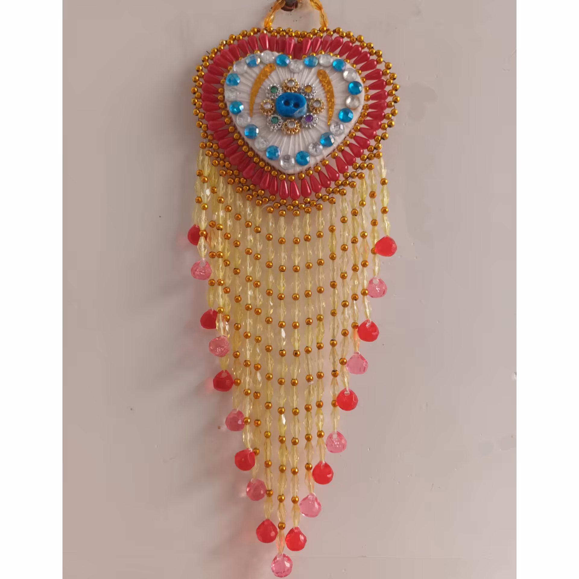 نمک تزئینی کار شده با کریستال با مهره های زرد و صورتی