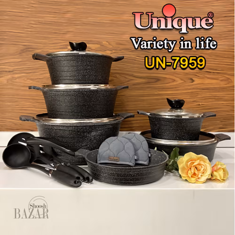 سرویس قابلمه 14 پارچه مشکی گرانیتی لاین یونیک 7959