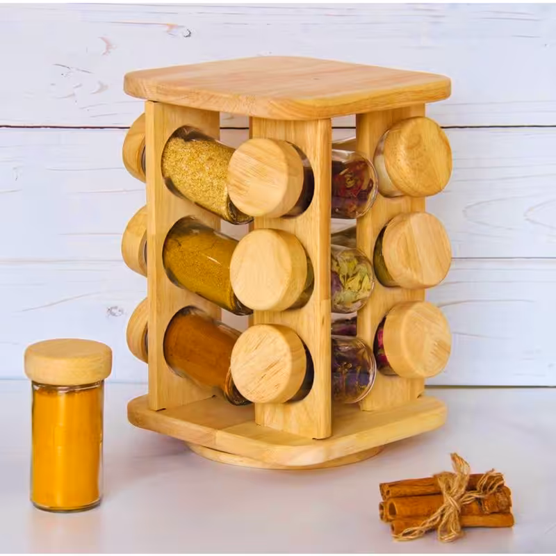 ست جا ادویه چوبی 12 پارچه مربع گردان