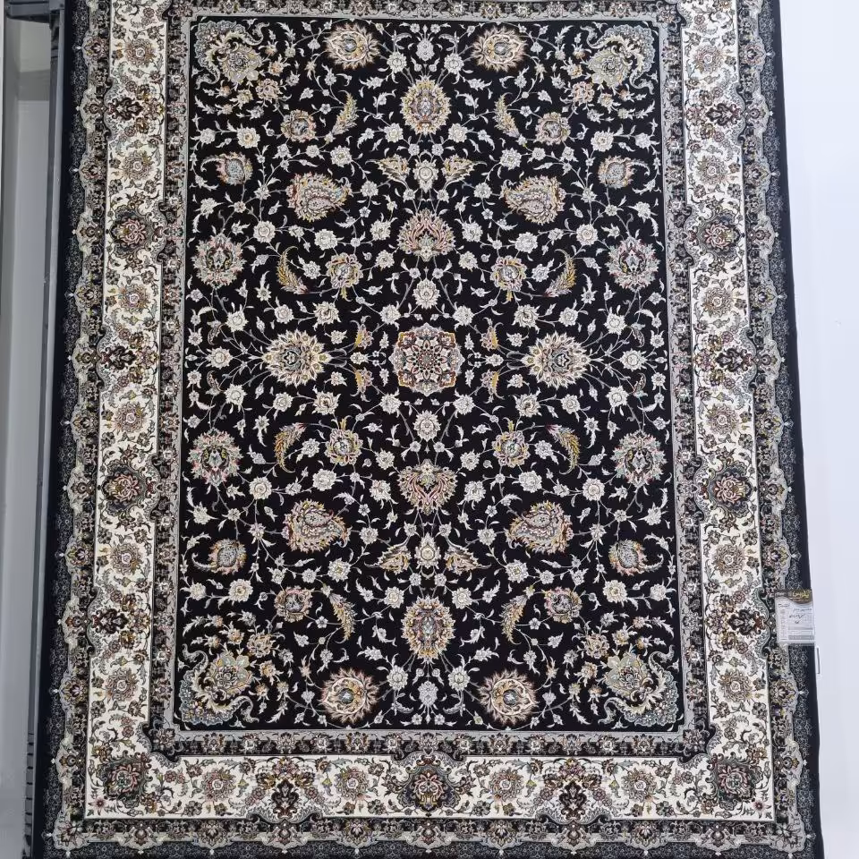 فرش پاتریس 700شانه تراکم 2550 طرح آوینا سرمه ای قالیچه 4متری