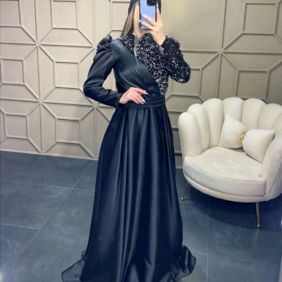 پیراهن مهمانی زنانه ساتن و پولک مدل ارکیده