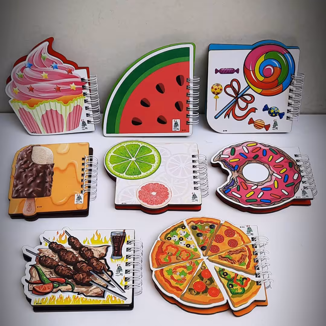 دفترچه يادداشت جلد چوبی طرح خوراکی