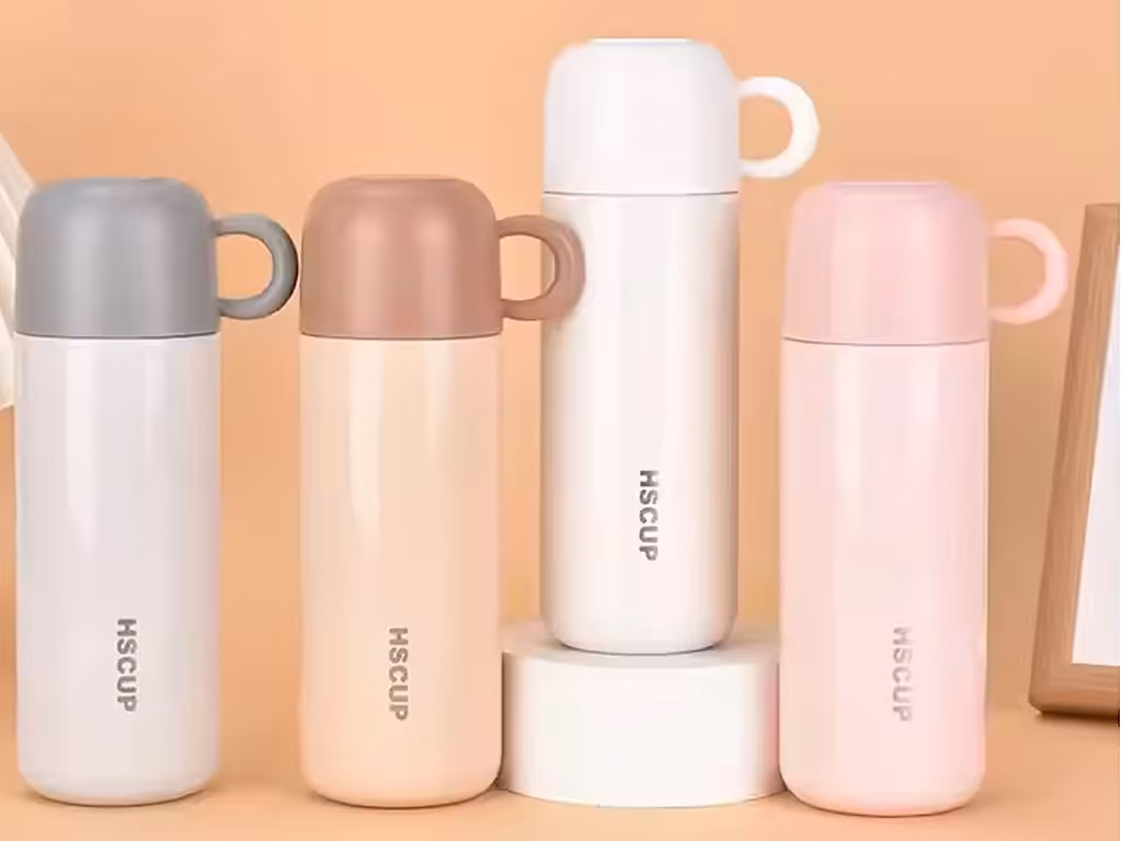 فلاسک استیل 500 میلی لیتر دکمه ای لیوان دار hscup