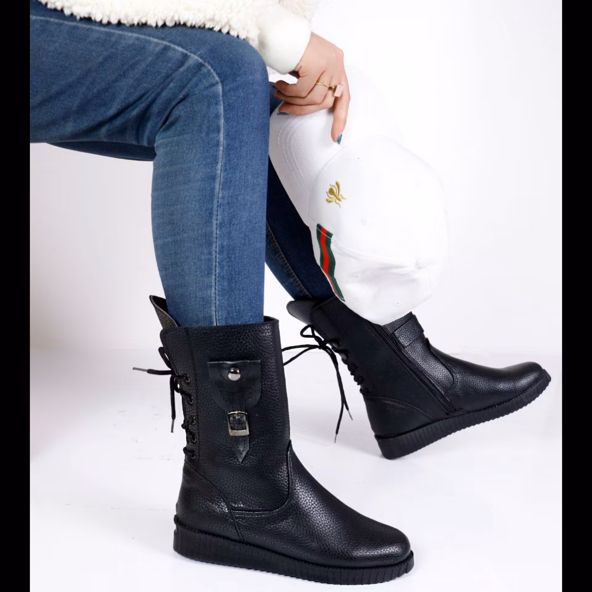 بوت زنانه بغل زیپ پشت بندی و قابل تنظیم سبک ارسال رایگان 