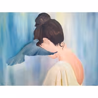 تابلو نقاشی دختروپرنده رنگ روغن(بوم) ابعاد 100.70 در گالری هنری فا