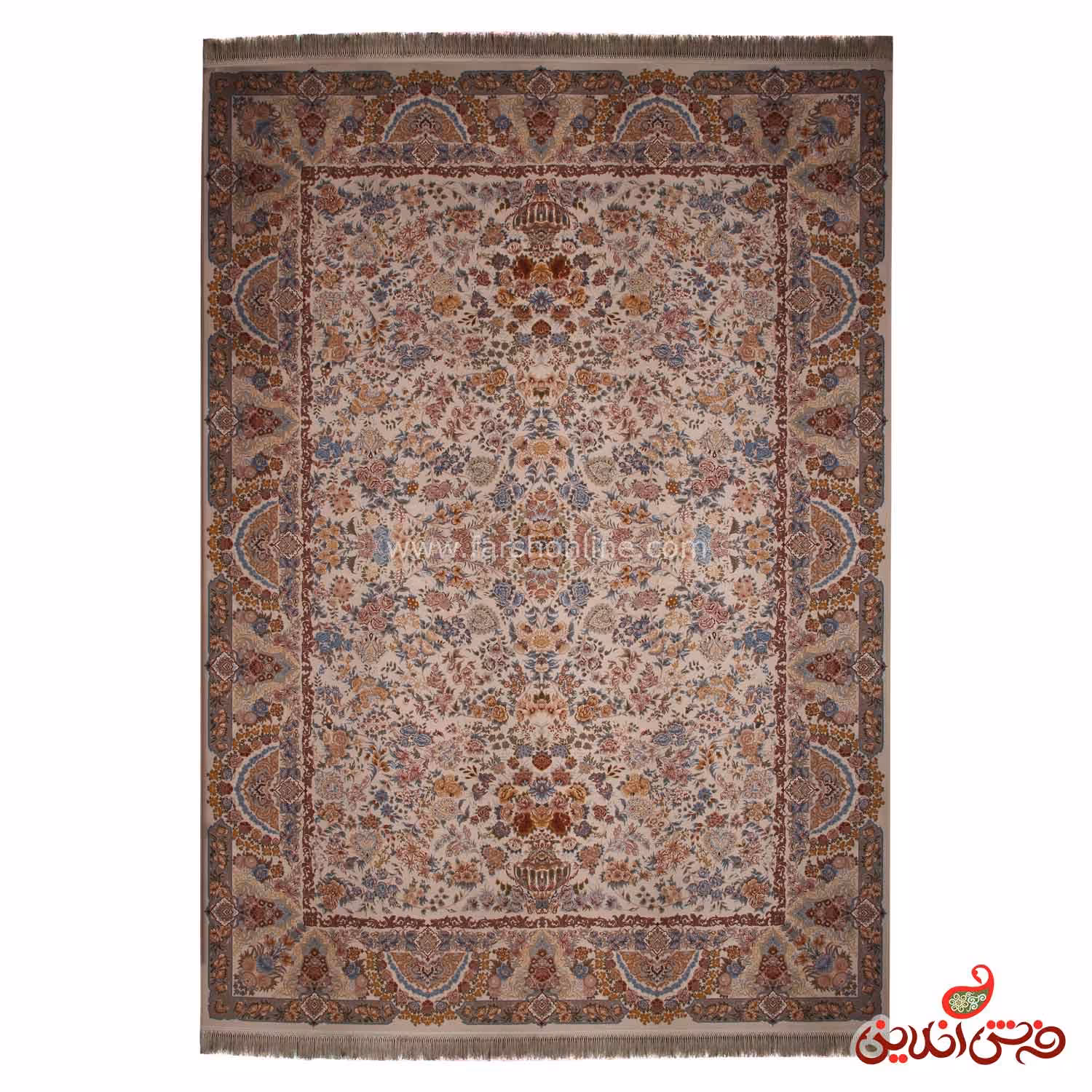 فرش  ماشینی ساوین طرح باغ لرزان کرم