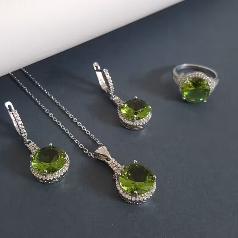 6-نیم ست نقره عیار 925 - باروکش اب رادیوم -با سنگ الکساندریت - کد 2 - W 17.8