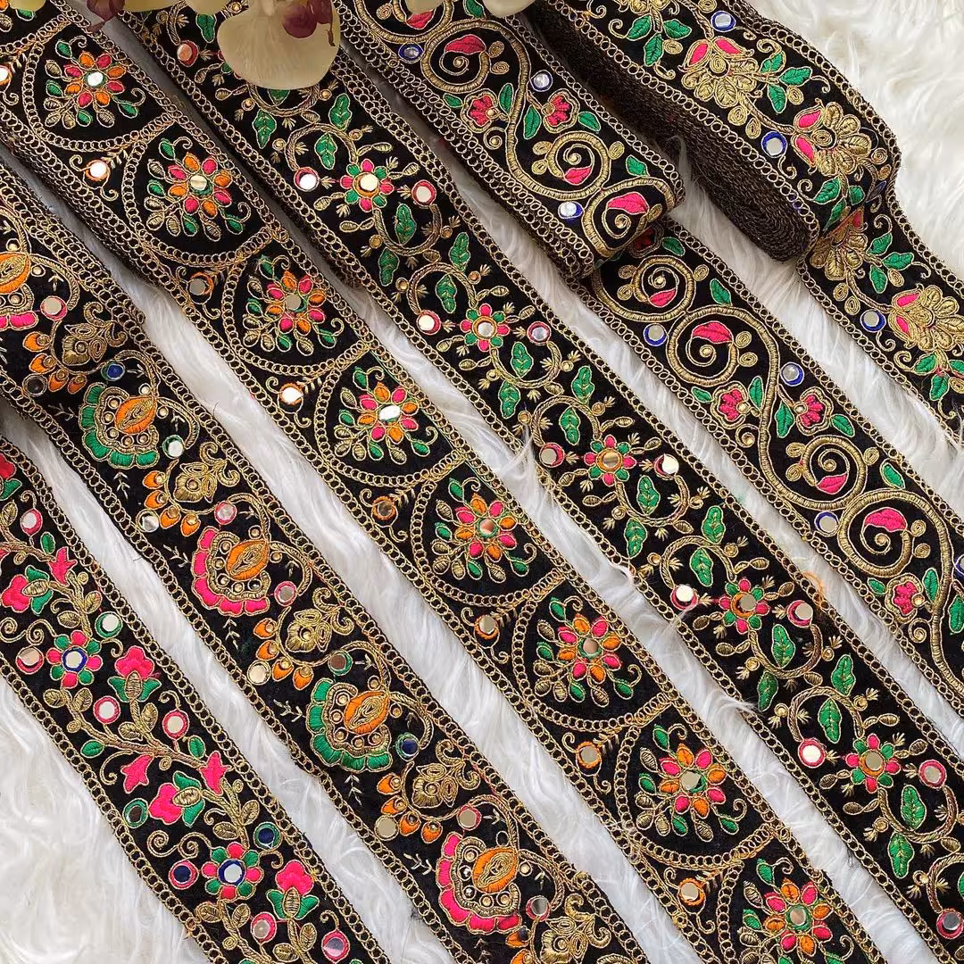 نوار سوزن دوزی هندی زمینه مخمل  