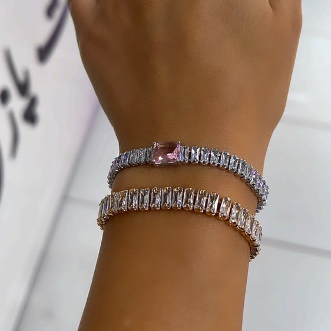 دستبند ، مدل تنیسی ، تمام نگین ، جنس استیل ، رنگ ثابت 