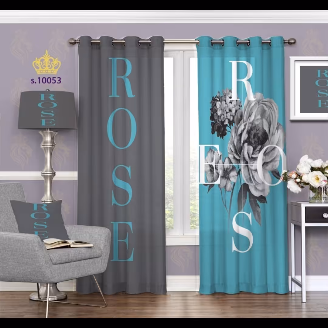 پرده پذیرایی دو قواره طرح گل کد S10053