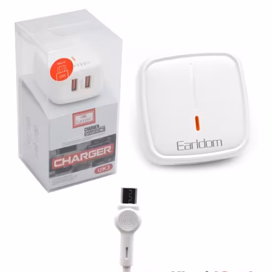 شارژر دیواری دو پورت + کابل اندروید ارلدام (EARLDOM) مدل UK3

