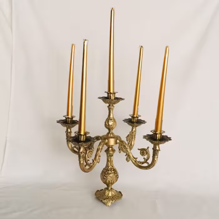 شمعدانی 4 شاخه 5 شمعی کوتاه برنجی