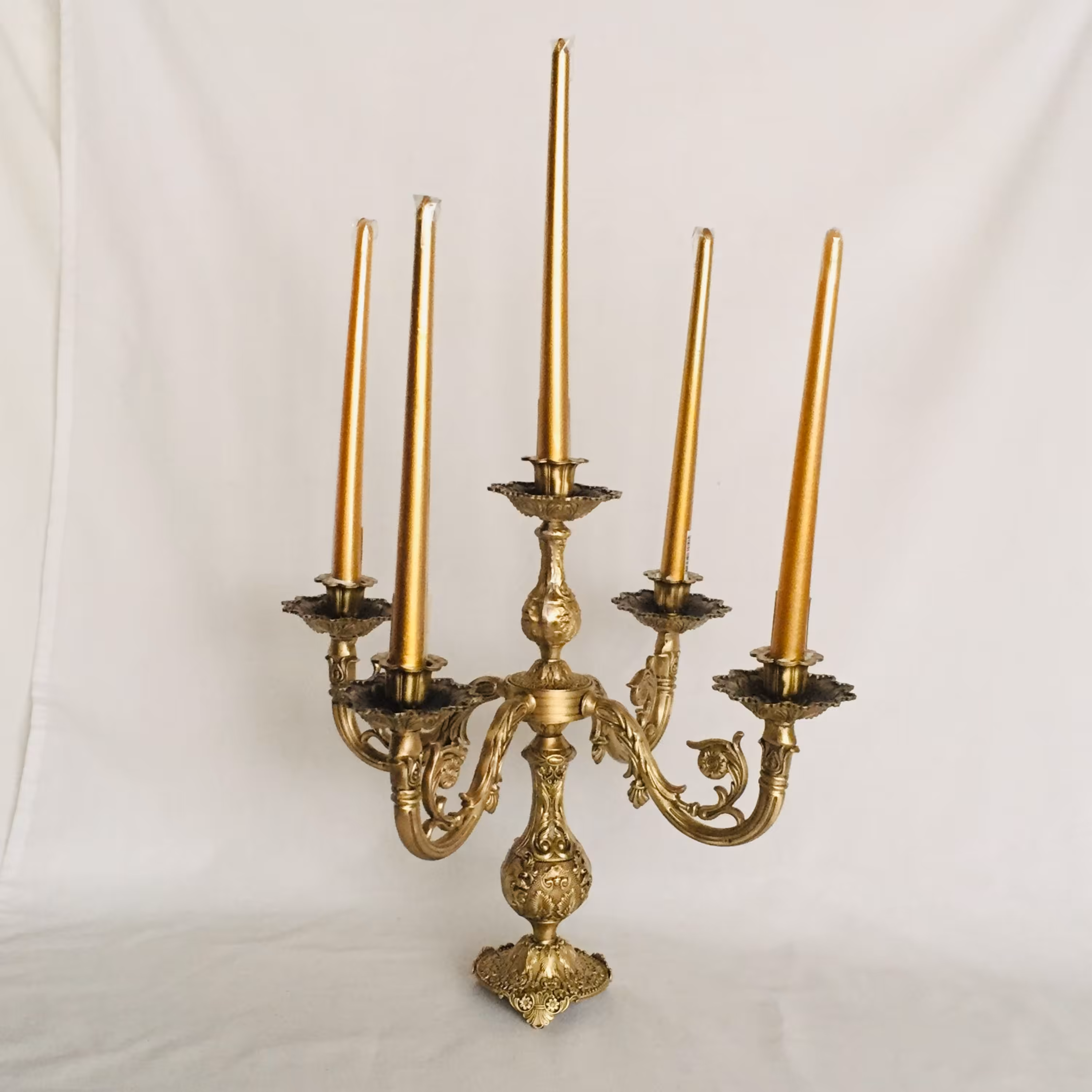 شمعدانی 4 شاخه 5 شمعی کوتاه برنجی