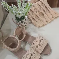 کیف و صندل مکرومه بافی ست رنگ نسکافه ای  روشن نخ 3 میل قابل سفارش در رنگ و سایز دلخواه شما (پس کرایه) 