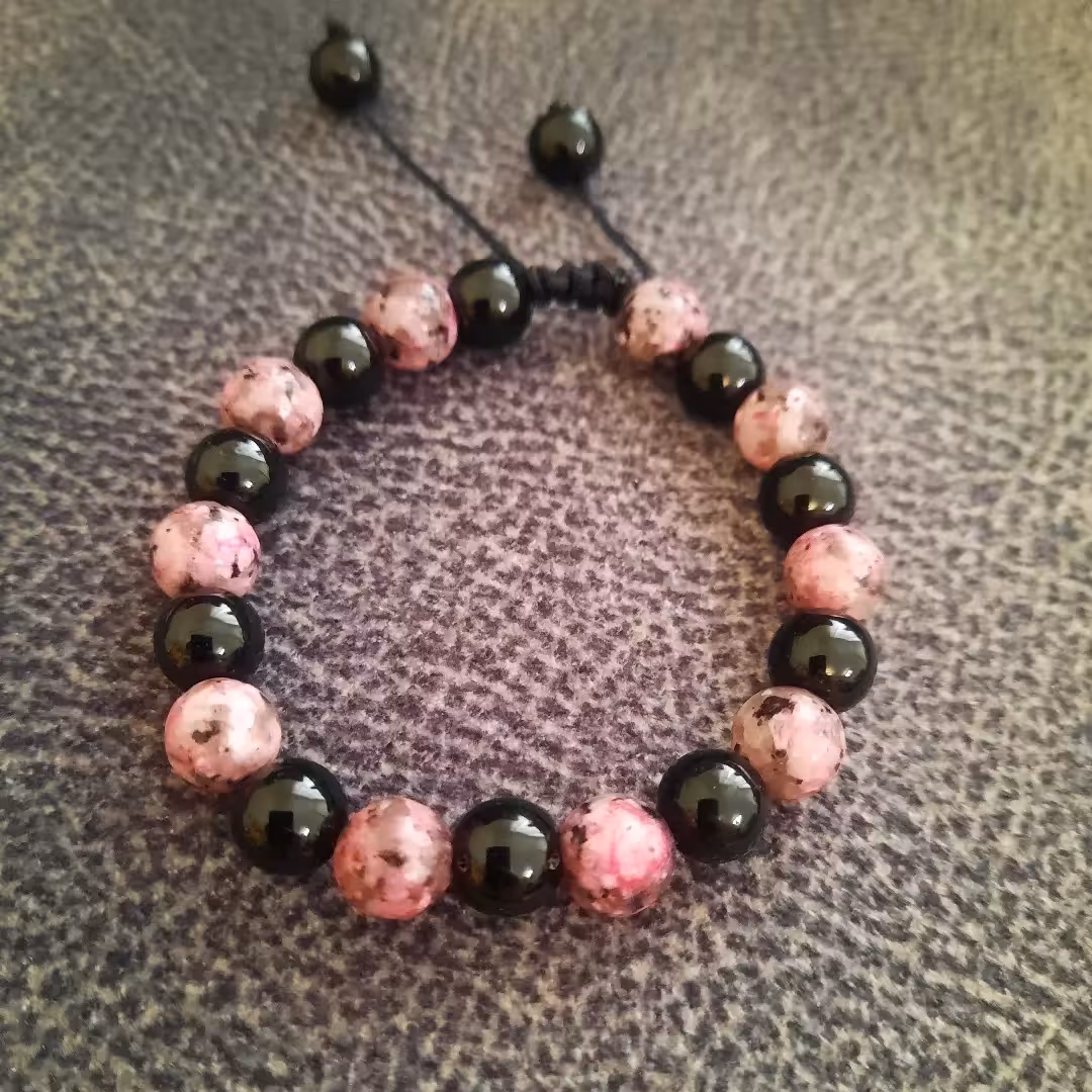 دستبند سنگ رودونیت و اونیکس 