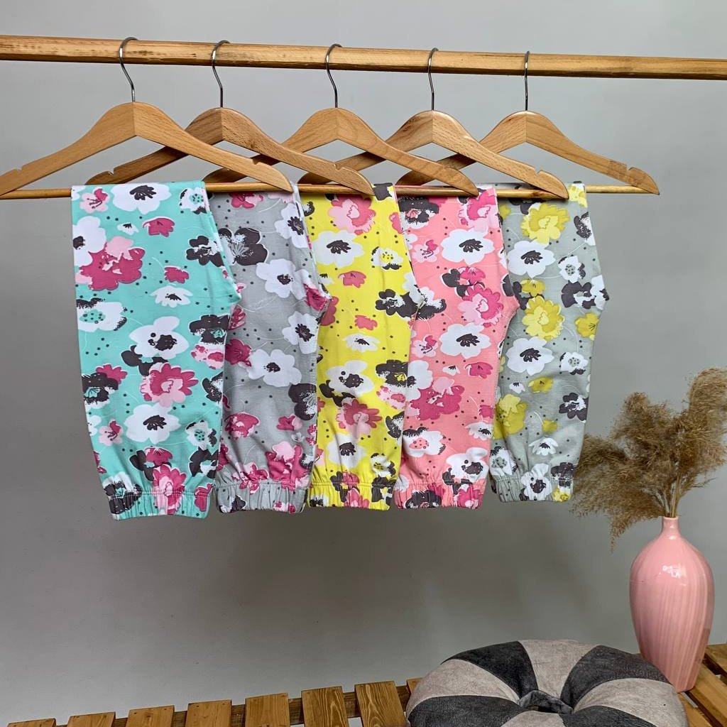 شلوار دخترانه راحتی طرح گل شقایق پنبه لاکرا نخ پنبه سوپر سایز50تا70 مناسب3تا8سال