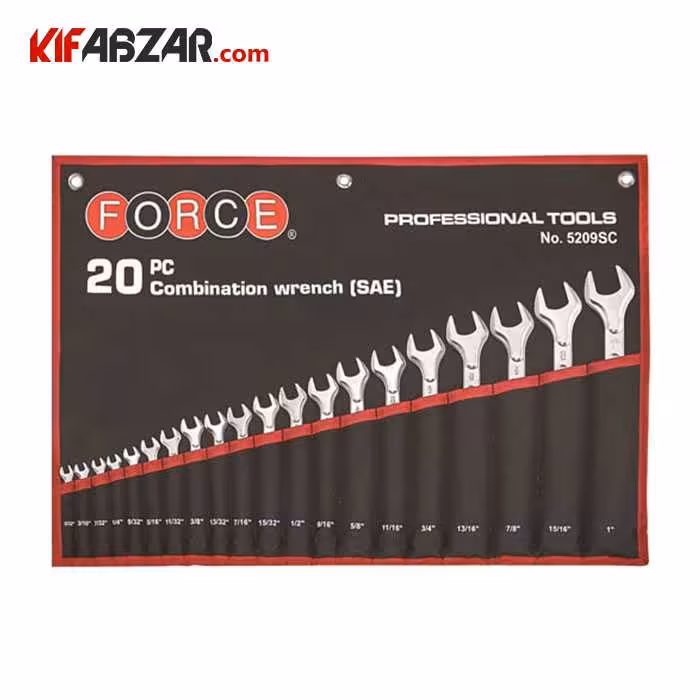 ست آچار یکسر تخت یکسر رینگ اینچی 20 عددی فورس مدل 5209SC