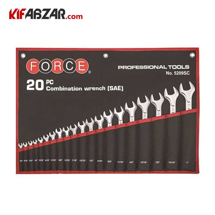 ست آچار یکسر تخت یکسر رینگ اینچی 20 عددی فورس مدل 5209SC