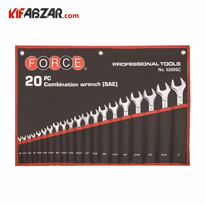 ست آچار یکسر تخت یکسر رینگ اینچی 20 عددی فورس مدل 5209SC